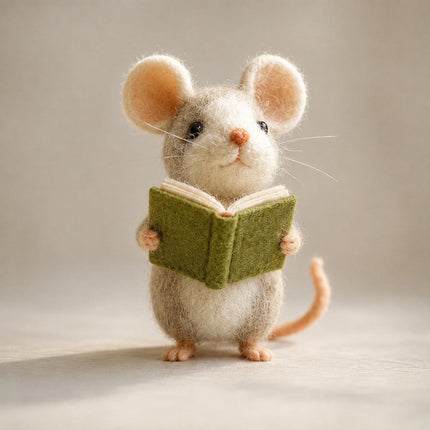 Handmade Needle Felted Mouse- Cute Wool Felt Animal Figurine for Valentine's Day and Home Decor