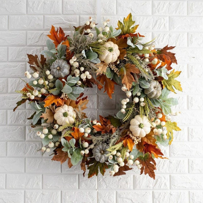 Eucalyptus Wreath | Faux Blueberries & Gold Accents, 16-Inch Door Decor