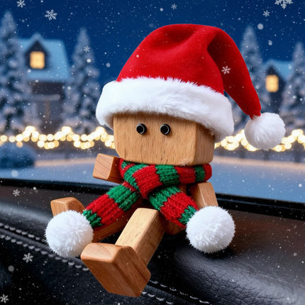 Wooden Man Figurine: Shaking Car Dashboard Decor, Magnetic Accents