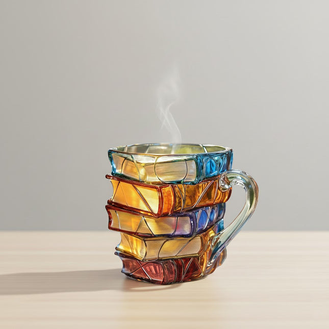Stacked Books Glass Mug | Creative Gift for Book Lovers