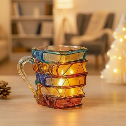 Stacked Books Glass Mug | Creative Gift for Book Lovers