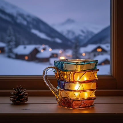 Stacked Books Glass Mug | Creative Gift for Book Lovers