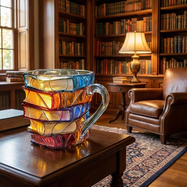 Stacked Books Glass Mug | Creative Gift for Book Lovers