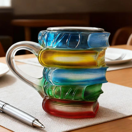 Stacked Books Glass Mug | Creative Gift for Book Lovers