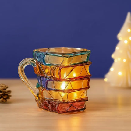 Stacked Books Glass Mug | Creative Gift for Book Lovers