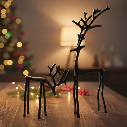 Black Reindeer Statues, Modern Xmas Figurines, Minimalist Christmas Decor, Scandinavian Holiday, Mantel Centerpiece