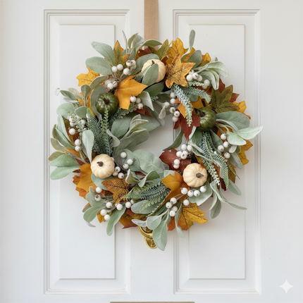 Eucalyptus Wreath | Faux Blueberries & Gold Accents, 16-Inch Door Decor