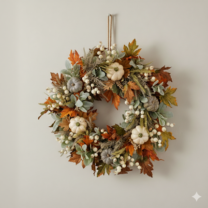 Eucalyptus Wreath | Faux Blueberries & Gold Accents, 16-Inch Door Decor