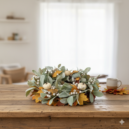 Eucalyptus Wreath | Faux Blueberries & Gold Accents, 16-Inch Door Decor