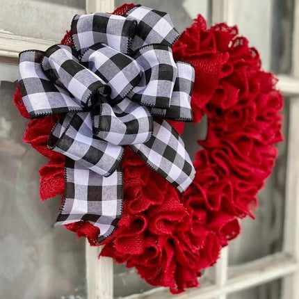 Wreaths for Front Door, Red Burlap Heart Wreath with Buffalo Check Bow